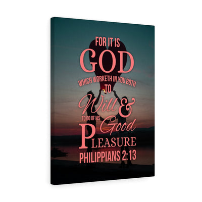 Scripture Canvas His Good Pleasure Philippians 2:13 Christian Wall Art Bible Verse Meaningful Home Decor Gifts Unique Housewarming Gift Ideas Framed Prints, Canvas