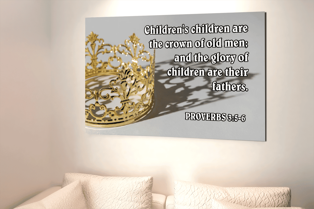 Scripture Canvas  Children Proverbs 17:6 Scripture Christian Wall Art Bible Verse Meaningful Home Decor Gifts Unique Housewarming Gift Ideas Framed Prints, Canvas