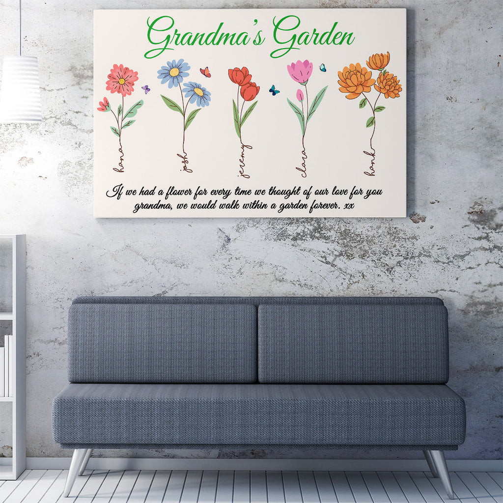 Custom Grandkid Names Grandma's Garden Floral Home Decor Wall Art Gift Ideas Gift Ideas, Thought of Our Love for You Home Decor Wall Art Gift Ideas Gift for Grandma Framed Prints, Canvas