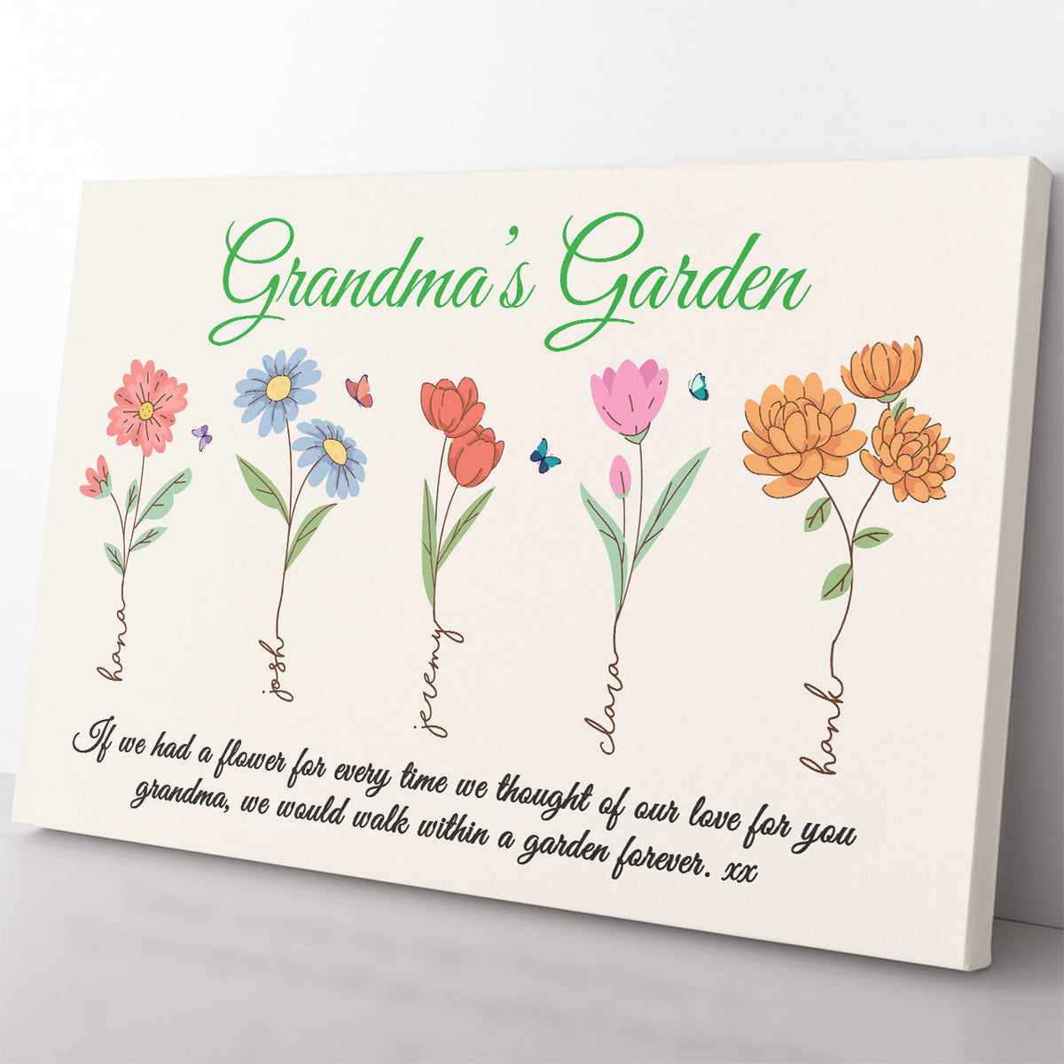 Custom Grandkid Names Grandma's Garden Floral Home Decor Wall Art Gift Ideas Gift Ideas, Thought of Our Love for You Home Decor Wall Art Gift Ideas Gift for Grandma Framed Prints, Canvas