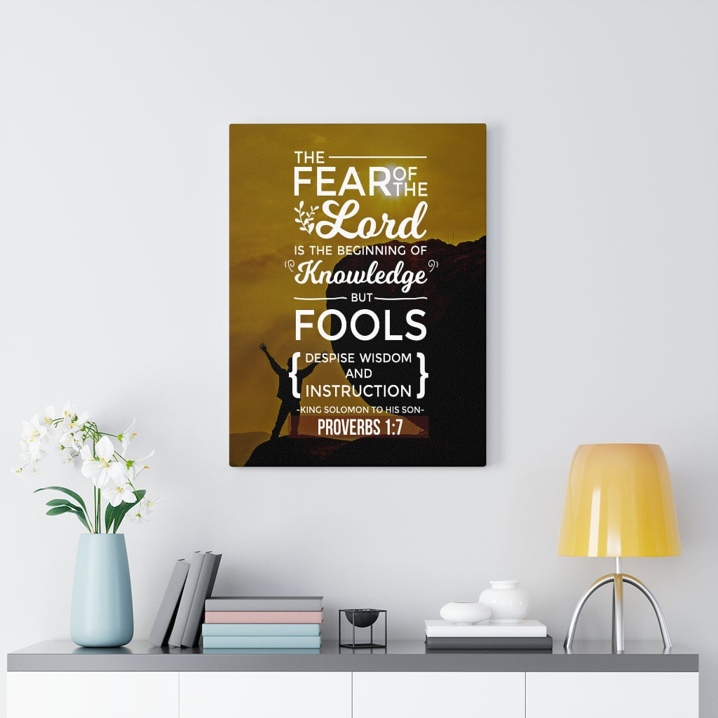 Scripture Canvas Beginning of Knowledge Proverbs 1:7 Christian Wall Art Bible Verse Meaningful Home Decor Gifts Unique Housewarming Gift Ideas Framed Prints, Canvas