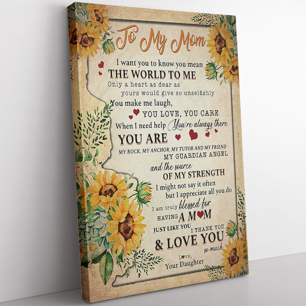 Personalized Home Decor Wall Art Gift Ideas Gift For Mom, You Mean The World To Me My Sunflower Mom Home Decor Wall Art Gift Ideas Framed Prints, Canvas
