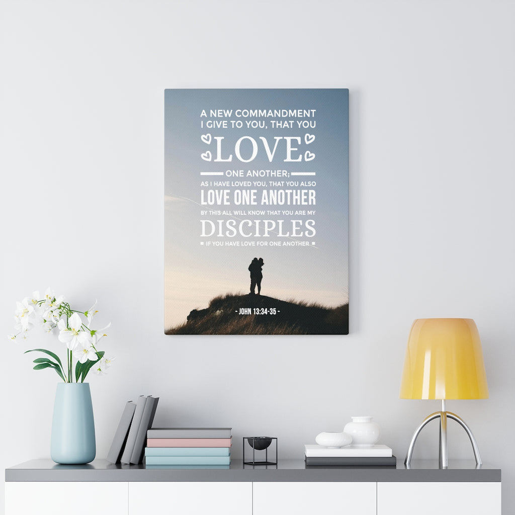 Scripture Canvas Love One Another John 13:34-35 Christian Wall Art Bible Verse Meaningful Home Decor Gifts Unique Housewarming Gift Ideas Framed Prints, Canvas