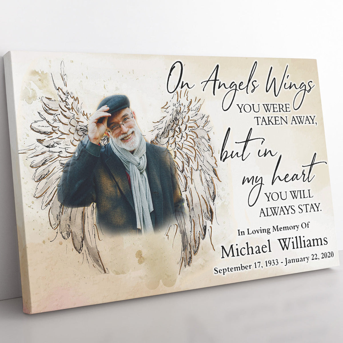 Sympathy Home Decor Wall Art Gift Ideas Gift for Loss of Loved One, On Angels Wings Family Memorial Gift Home Decor Wall Art Gift Ideas Framed Prints, Canvas