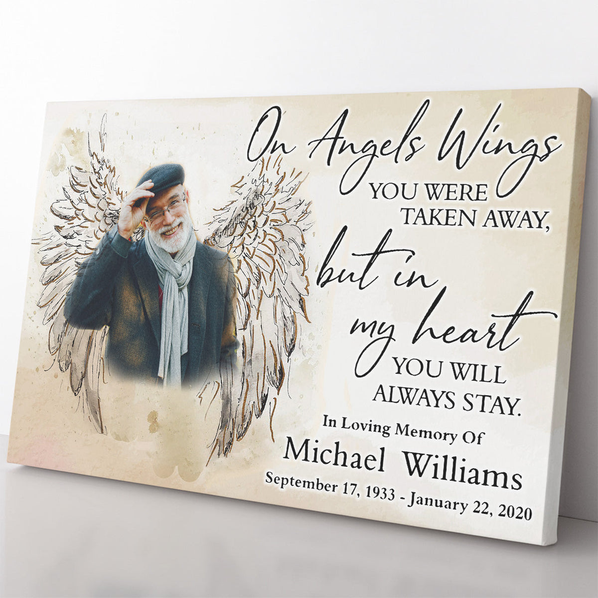 Sympathy Home Decor Wall Art Gift Ideas Gift for Loss of Loved One, On Angels Wings Family Memorial Gift Home Decor Wall Art Gift Ideas Framed Prints, Canvas