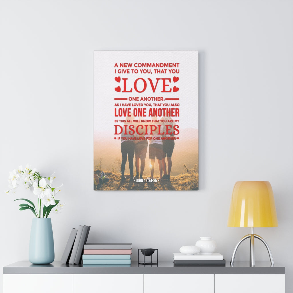 Scripture Canvas Love One Another John 13:34-35  Christian Wall Art Bible Verse Meaningful Home Decor Gifts Unique Housewarming Gift Ideas Framed Prints, Canvas