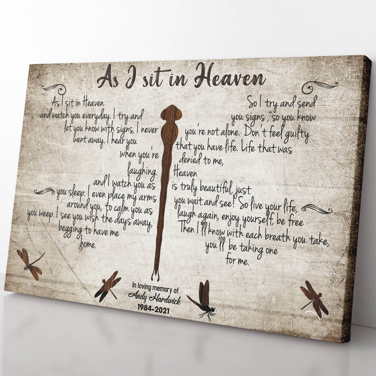 As I Sit In Heaven, Dragonfly Custom Name Memorial And Sympathy Wall Art Framed Prints, Canvas