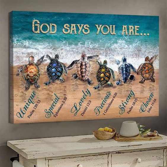 Turtles God Says You Are - Matte Wall Art Gallery Canvas Painting, Canvas Hanging Home Decor Gift Idea Framed Prints, Canvas