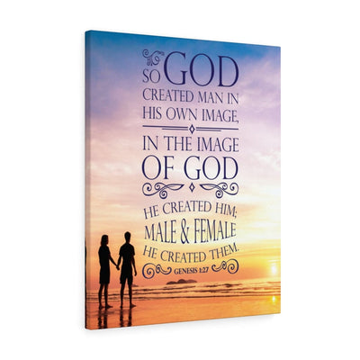Scripture Canvas In The Image of God Genesis 1:27 Christian Wall Art Bible Verse Meaningful Home Decor Gifts Unique Housewarming Gift Ideas Framed Prints, Canvas