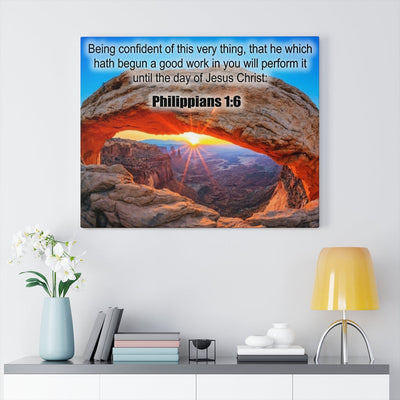 Scripture Canvas Being Confident Philippians 1:6 Christian Wall Art Bible Verse Meaningful Home Decor Gifts Unique Housewarming Gift Ideas Framed Prints, Canvas