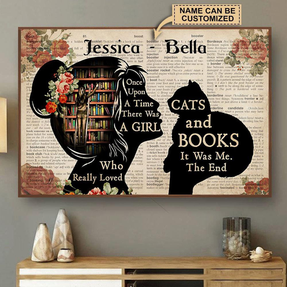 Personalized Canvas Art Painting, Canvas Gallery Hanging Home Decoration  Reading Once Upon A Time Loved Cats And Books  Framed Prints, Canvas