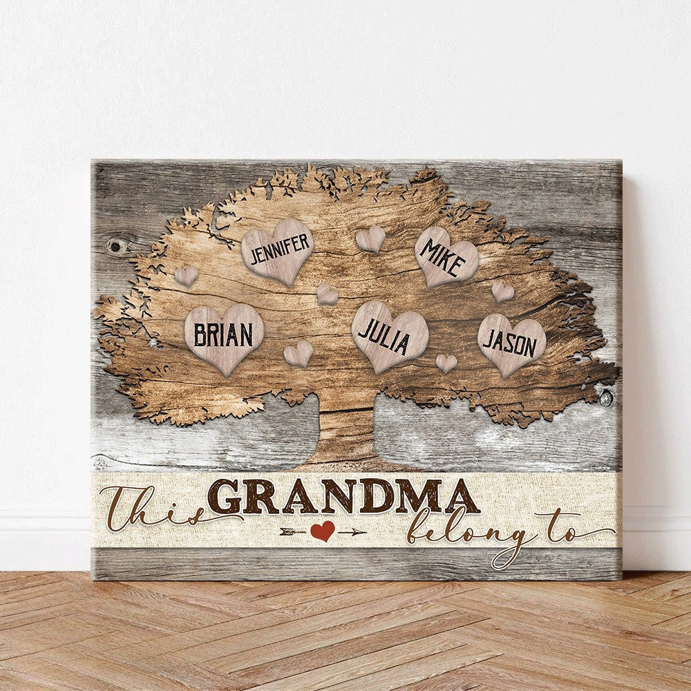 Tree This Grandma Belongs To - Personalized Matte Wall Art Gallery Canvas Painting, Canvas Hanging Home Decor Gift Idea Framed Prints, Canvas