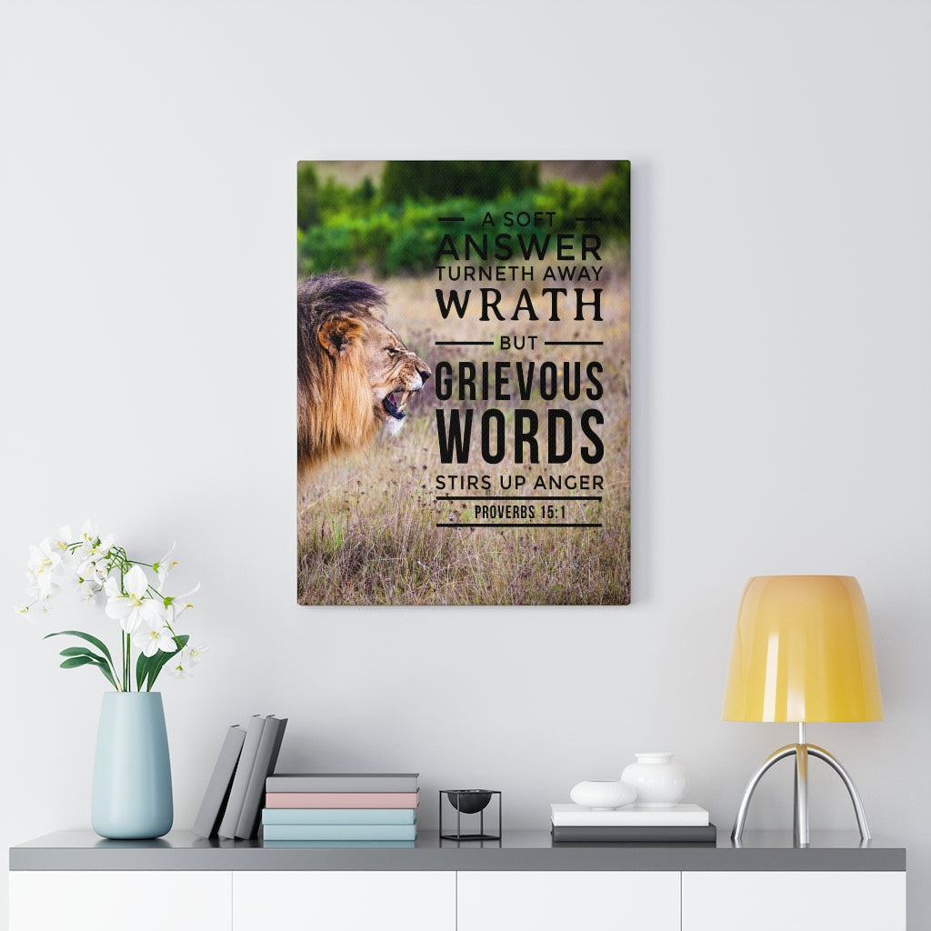 Scripture Canvas Soft Answer Proverbs 15:1 Christian Wall Art Bible Verse Meaningful Home Decor Gifts Unique Housewarming Gift Ideas Framed Prints, Canvas