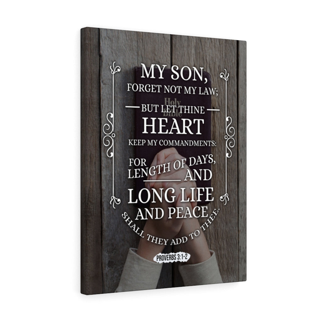 Scripture Canvas Long Life and Peace Proverbs 3:1-2 Christian Wall Art Bible Verse Meaningful Home Decor Gifts Unique Housewarming Gift Ideas Framed Prints, Canvas