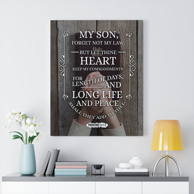 Scripture Canvas Long Life and Peace Proverbs 3:1-2 Christian Wall Art Bible Verse Meaningful Home Decor Gifts Unique Housewarming Gift Ideas Framed Prints, Canvas