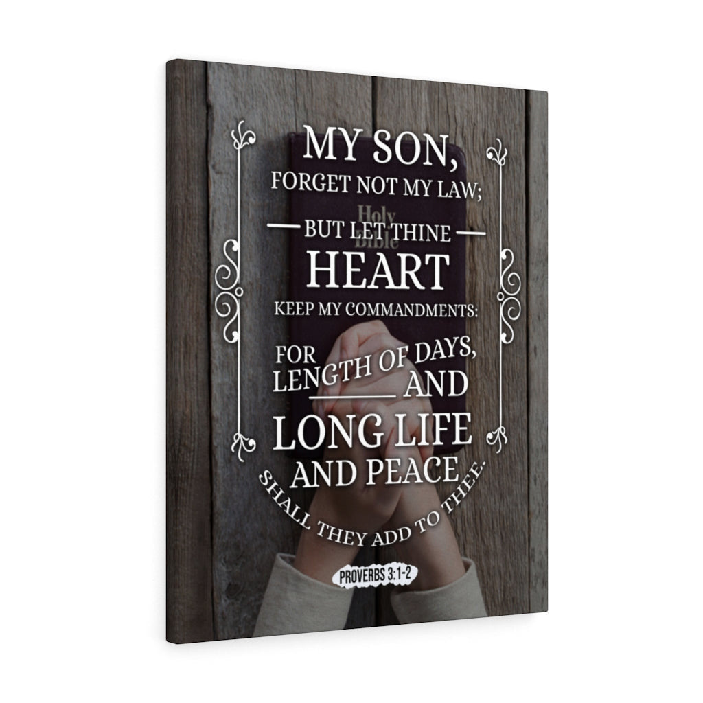 Scripture Canvas Long Life and Peace Proverbs 3:1-2 Christian Wall Art Bible Verse Meaningful Home Decor Gifts Unique Housewarming Gift Ideas Framed Prints, Canvas