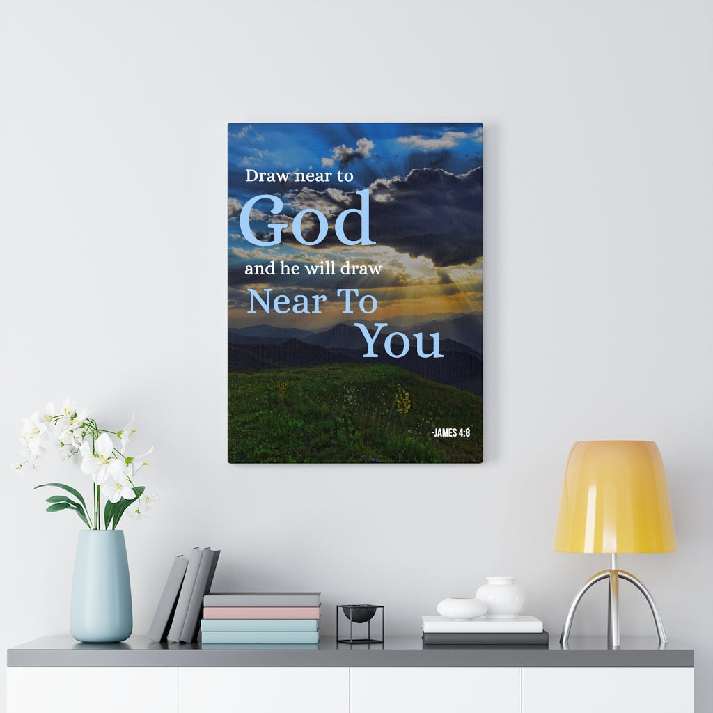 Scripture Canvas Draw Near to God James 4:8 Christian Wall Art Bible Verse Meaningful Home Decor Gifts Unique Housewarming Gift Ideas Framed Prints, Canvas