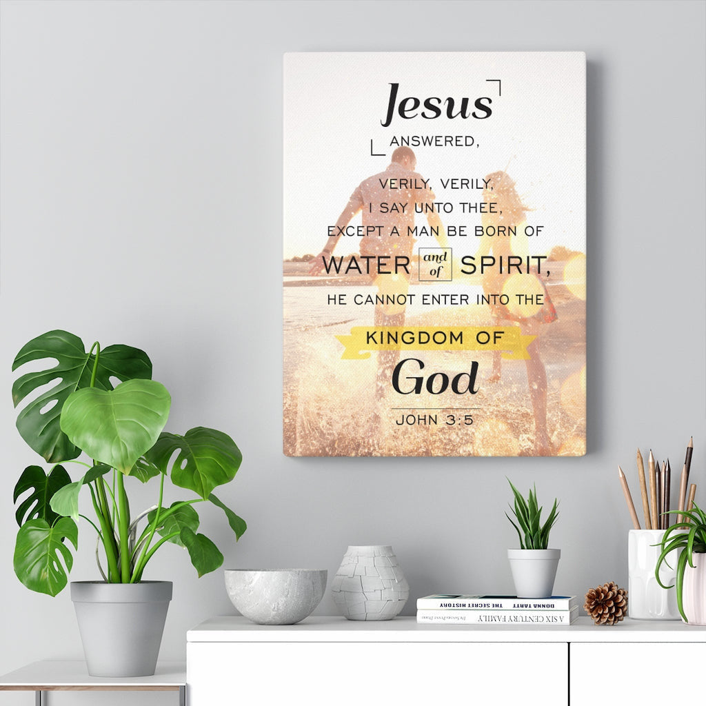 Scripture Canvas Water and of Spirit John 3:5 Christian Wall Art Bible Verse Meaningful Home Decor Gifts Unique Housewarming Gift Ideas Framed Prints, Canvas