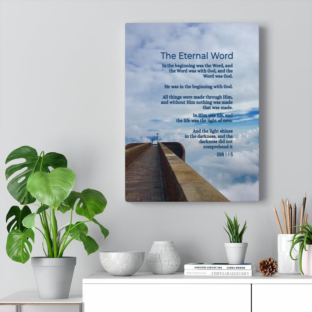 Scripture Canvas The Eternal Word John 1:1?-?5 Christian Wall Art Bible Verse Meaningful Home Decor Gifts Unique Housewarming Gift Ideas Framed Prints, Canvas