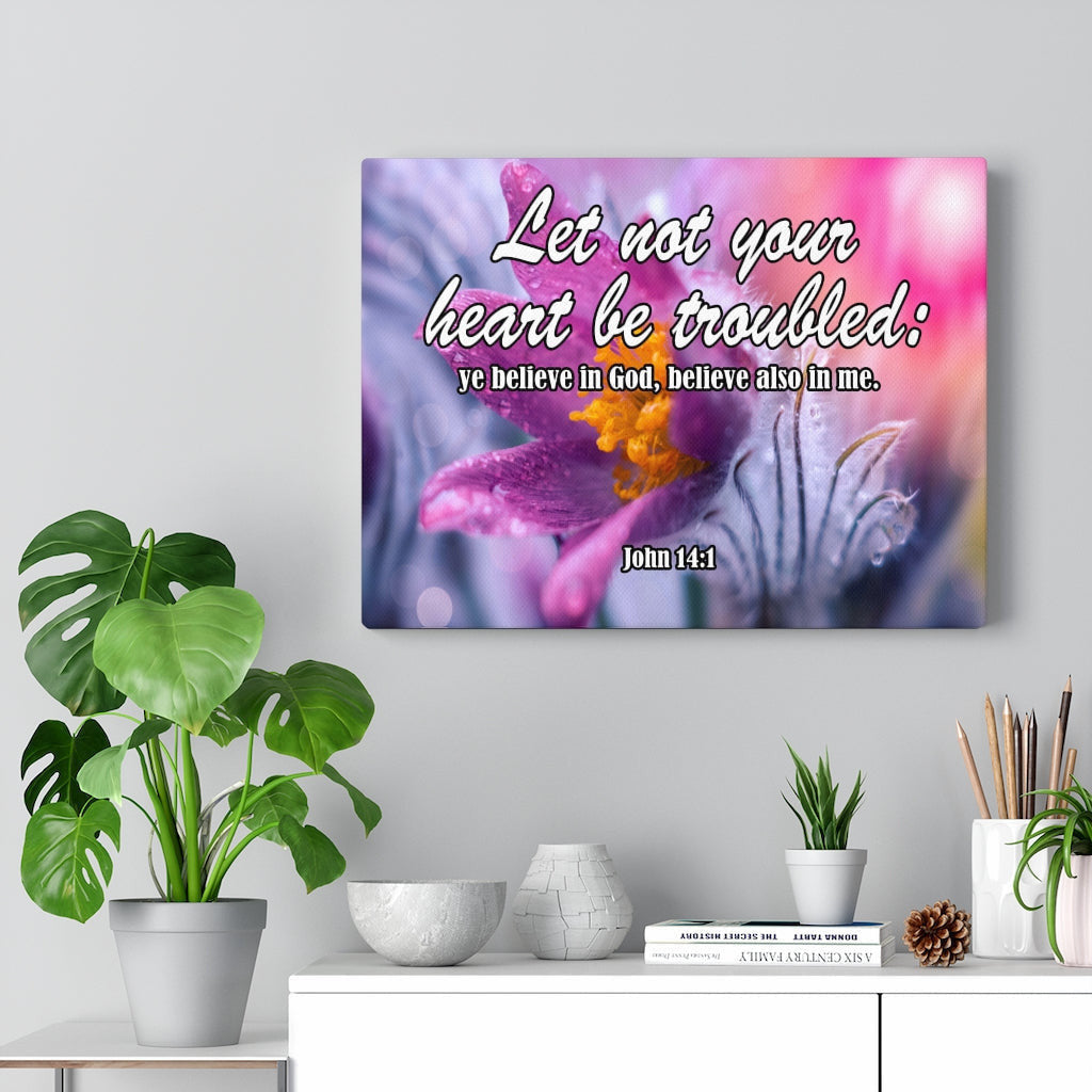 Scripture Canvas Believe in God John 14:1 Christian Wall Art Bible Verse Meaningful Home Decor Gifts Unique Housewarming Gift Ideas Framed Prints, Canvas