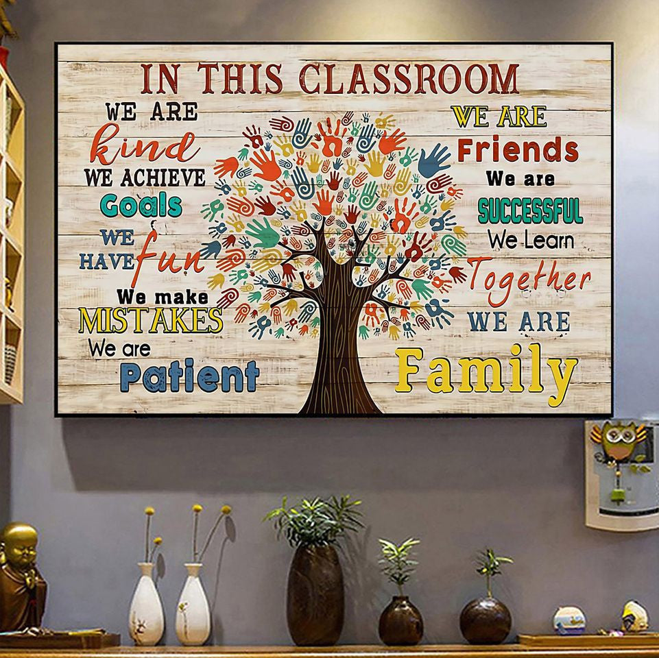 Teacher Student In This Class We Are Kind - Matte Wall Art Gallery Canvas Painting, Canvas Hanging Home Decor Gift Idea Framed Prints, Canvas