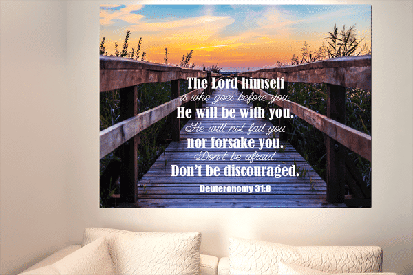 Scripture Canvas Dont Be Discouraged Deuteronomy 31:8 Christian Wall Art Bible Verse Meaningful Home Decor Gifts Unique Housewarming Gift Ideas Framed Prints, Canvas