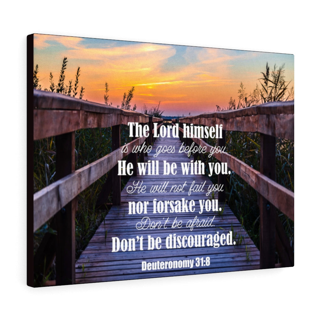 Scripture Canvas Dont Be Discouraged Deuteronomy 31:8 Christian Wall Art Bible Verse Meaningful Home Decor Gifts Unique Housewarming Gift Ideas Framed Prints, Canvas