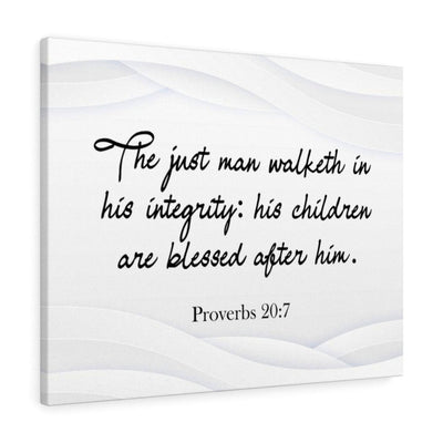 Scripture Canvas Father Proverbs 20:7 Christian Wall Art Bible Verse Meaningful Home Decor Gifts Unique Housewarming Gift Ideas Framed Prints, Canvas