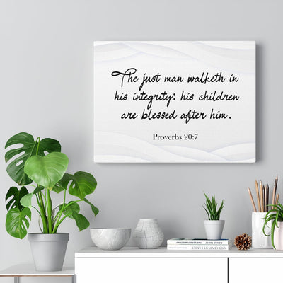 Scripture Canvas Father Proverbs 20:7 Christian Wall Art Bible Verse Meaningful Home Decor Gifts Unique Housewarming Gift Ideas Framed Prints, Canvas