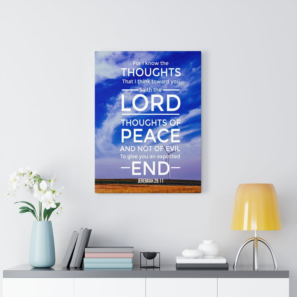 Scripture Canvas Thoughts of Peace Jeremiah 29:11 Christian Wall Art Bible Verse Meaningful Home Decor Gifts Unique Housewarming Gift Ideas Framed Prints, Canvas