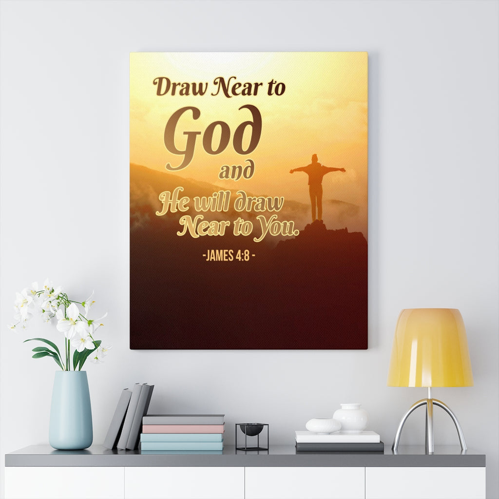 Scripture Canvas Draw Near to God James 4:8 Christian Wall Art Bible Verse Meaningful Home Decor Gifts Unique Housewarming Gift Ideas Framed Prints, Canvas