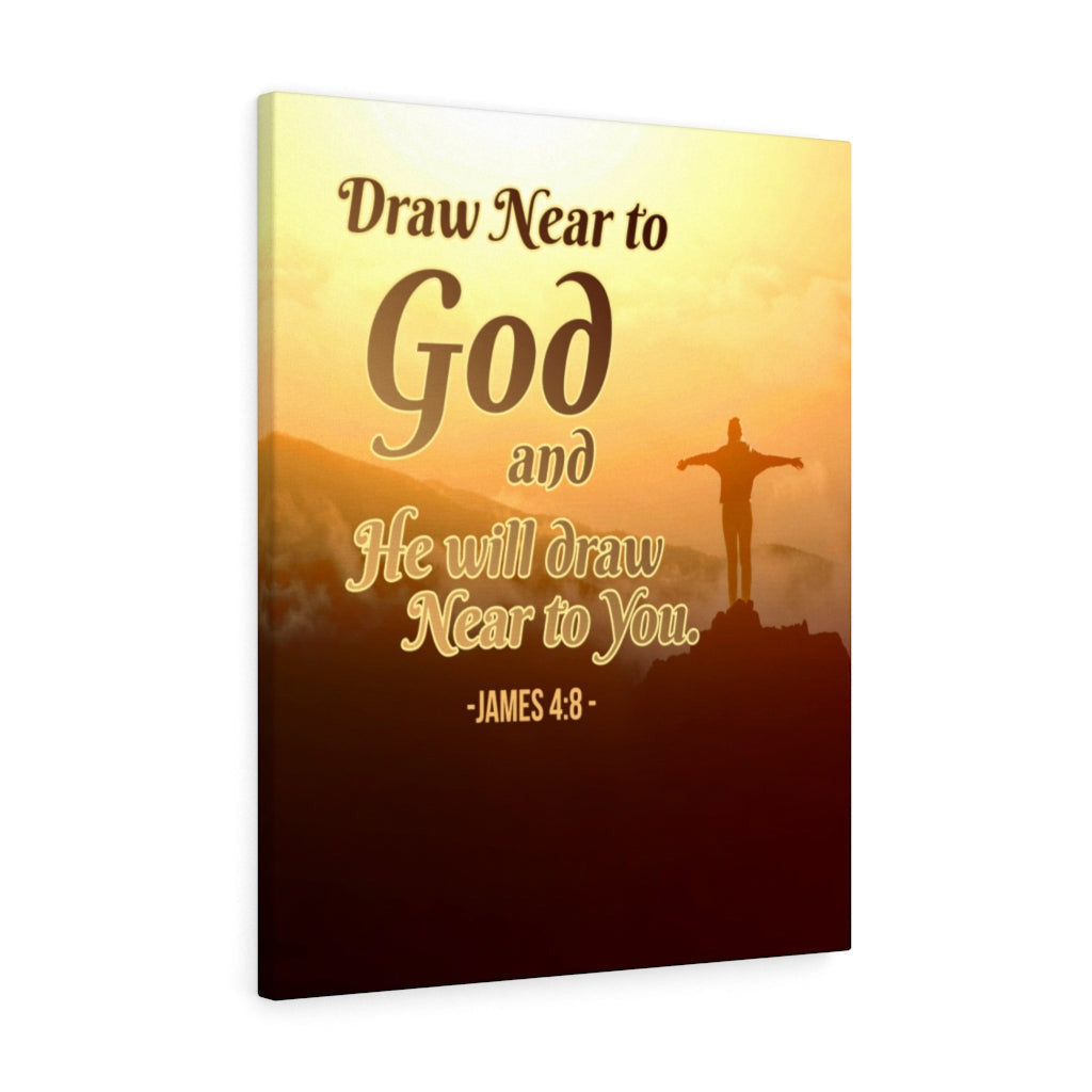 Scripture Canvas Draw Near to God James 4:8 Christian Wall Art Bible Verse Meaningful Home Decor Gifts Unique Housewarming Gift Ideas Framed Prints, Canvas