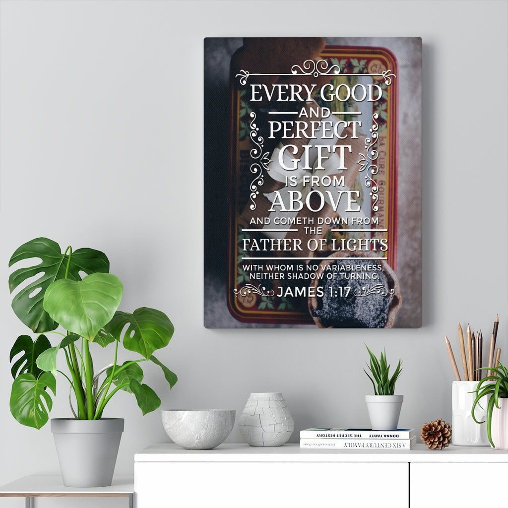 Scripture Canvas Father of Lights James 1:17 Christian Wall Art Bible Verse Meaningful Home Decor Gifts Unique Housewarming Gift Ideas Framed Prints, Canvas