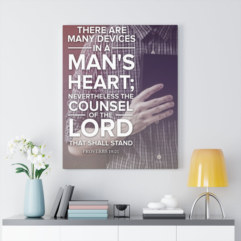 Scripture Canvas Counsel of The Lord Proverbs 19:21 Christian Wall Art Bible Verse Meaningful Home Decor Gifts Unique Housewarming Gift Ideas Framed Prints, Canvas