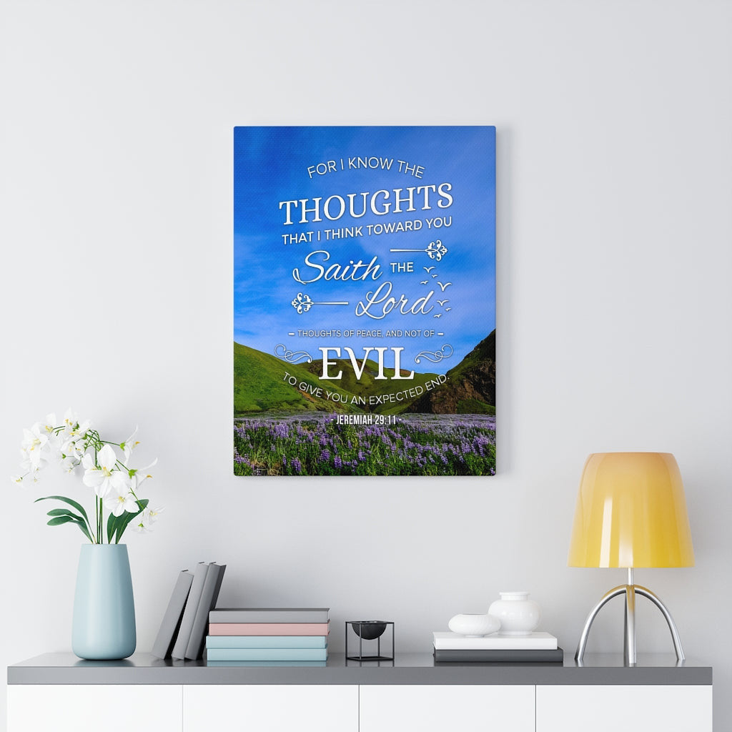 Scripture Canvas Thoughts of Peace Jeremiah 29:11 Christian Wall Art Bible Verse Meaningful Home Decor Gifts Unique Housewarming Gift Ideas Framed Prints, Canvas