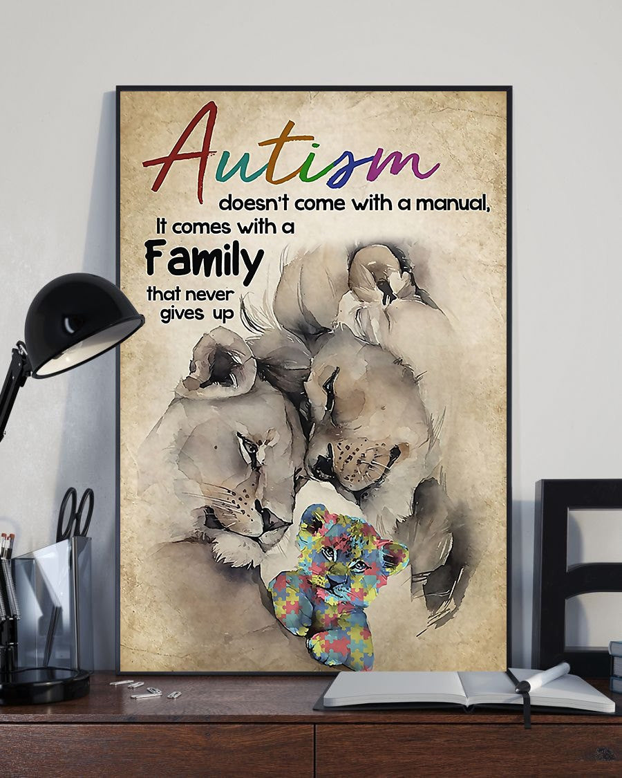 Lion Family Autism Doesnt Come With A Manual - Housewarming Home Decor Wall Art Gift Ideas , Gift For You, Gift For Her, Gift For Him, Autism Awareness Framed Prints, Canvas