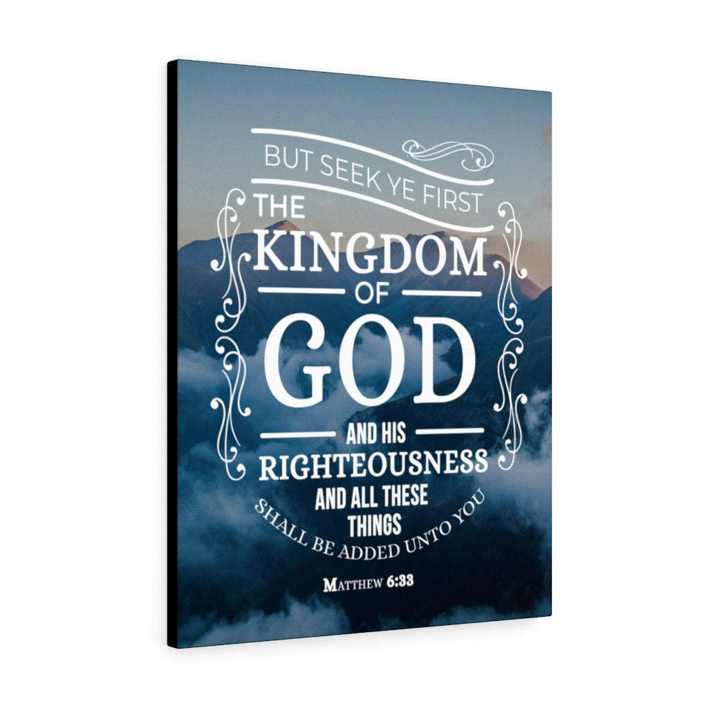 Scripture Canvas The Kingdom of God Matthew 6:33 Christian Wall Art Bible Verse Meaningful Home Decor Gifts Unique Housewarming Gift Ideas Framed Prints, Canvas