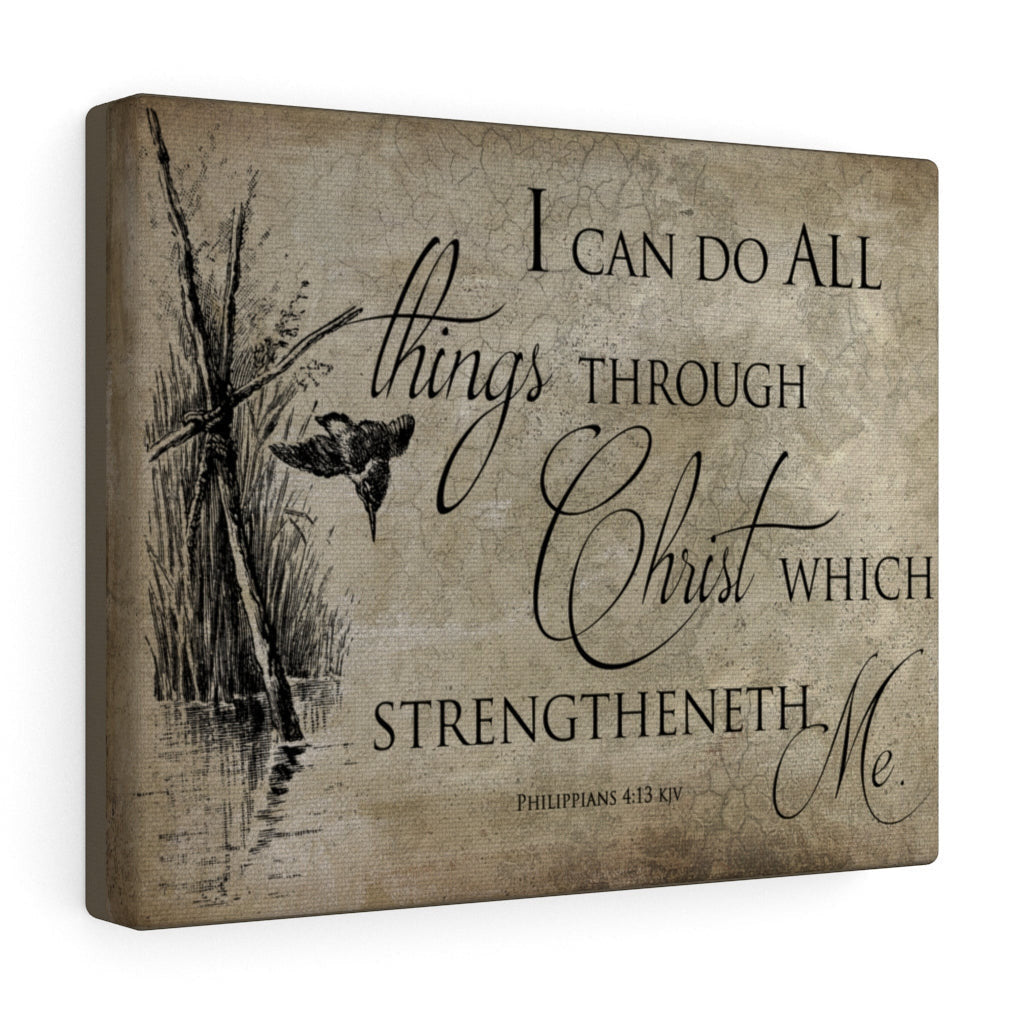 Scripture Canvas All Things Through Christ Philippians 4:13 Wall Art Bible Verse Meaningful Home Decor Gifts Unique Housewarming Gift Ideas Framed Prints, Canvas