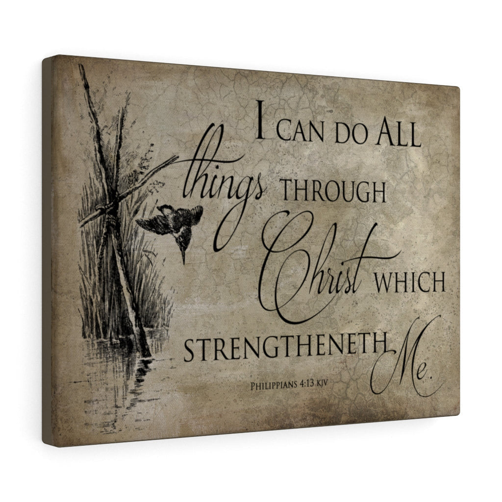 Scripture Canvas All Things Through Christ Philippians 4:13 Wall Art Bible Verse Meaningful Home Decor Gifts Unique Housewarming Gift Ideas Framed Prints, Canvas