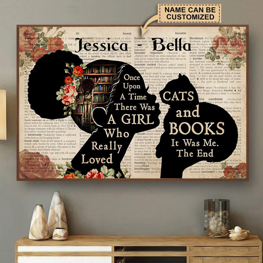 Personalized Canvas Art Painting, Canvas Gallery Hanging Home Decoration  Reading Girl Loved Cats And Books  Framed Prints, Canvas
