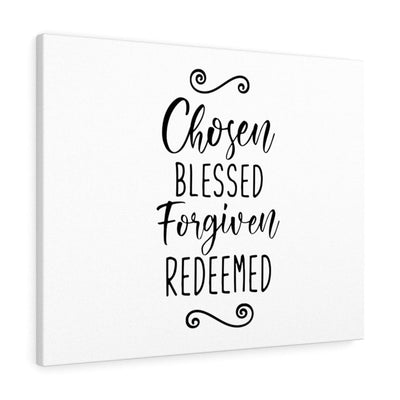 Scripture Canvas Chosen Blessed Forgiven Redeemed Christian Wall Art Meaningful Home Decor Gifts Unique Housewarming Gift Ideas Framed Prints, Canvas