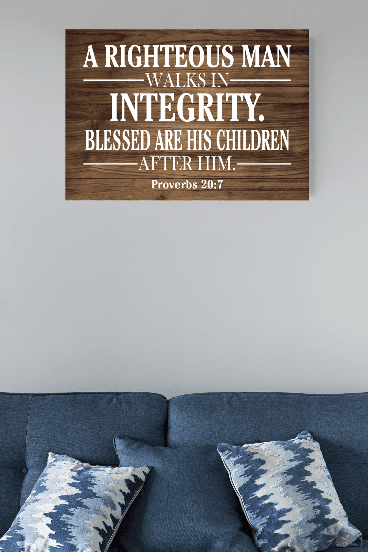 Scripture Canvas Righteous Man Proverbs 20:7 Scripture Christian Wall Art Bible Verse Meaningful Home Decor Gifts Unique Housewarming Gift Ideas Framed Prints, Canvas