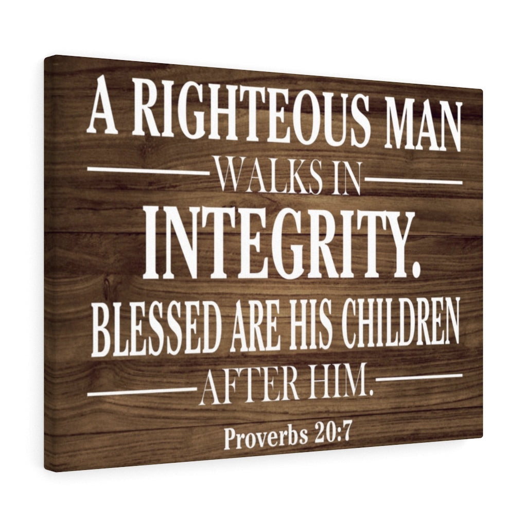 Scripture Canvas Righteous Man Proverbs 20:7 Scripture Christian Wall Art Bible Verse Meaningful Home Decor Gifts Unique Housewarming Gift Ideas Framed Prints, Canvas