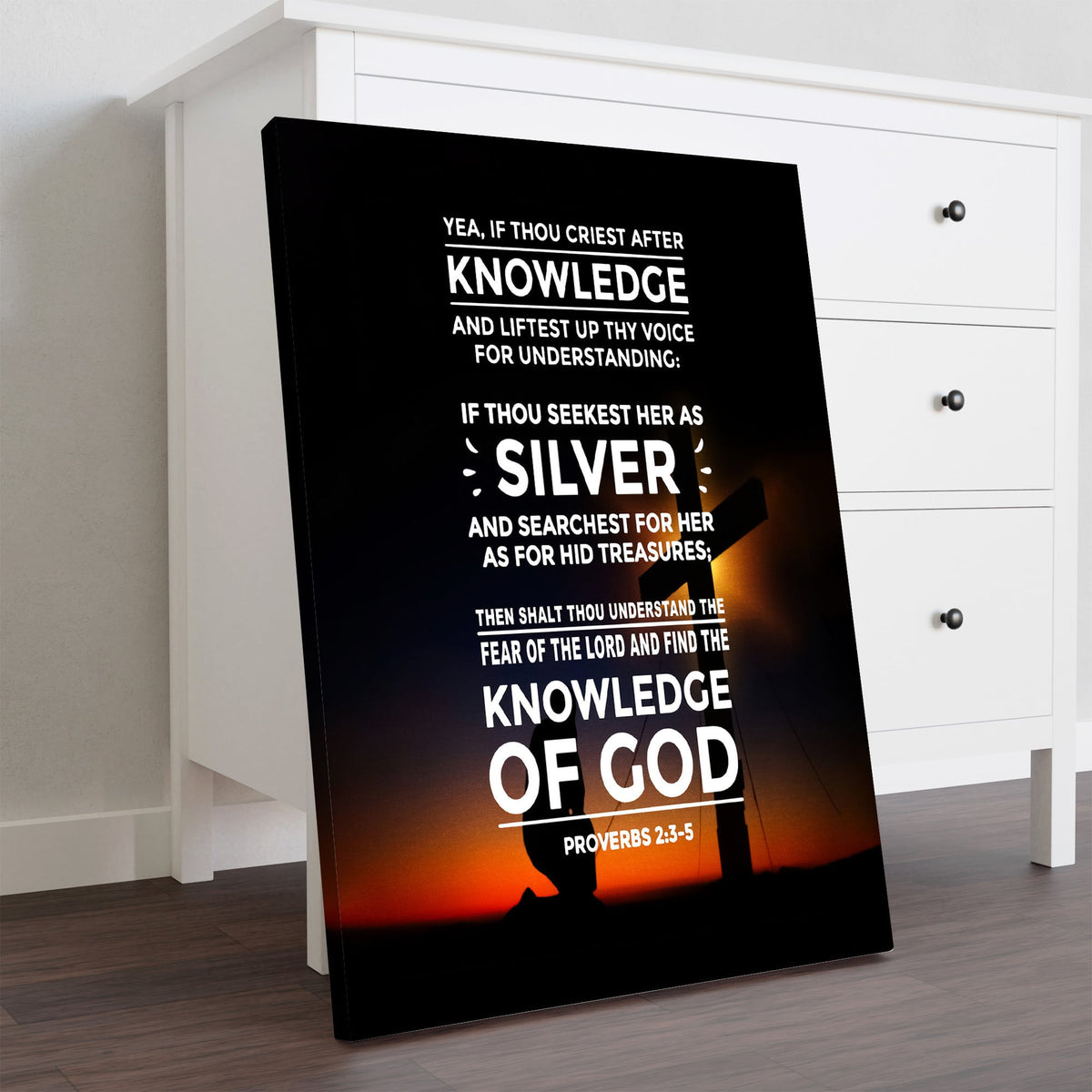 Scripture Canvas Knowledge of God Proverbs 2:3-5 Christian Wall Art Bible Verse Meaningful Home Decor Gifts Unique Housewarming Gift Ideas Framed Prints, Canvas