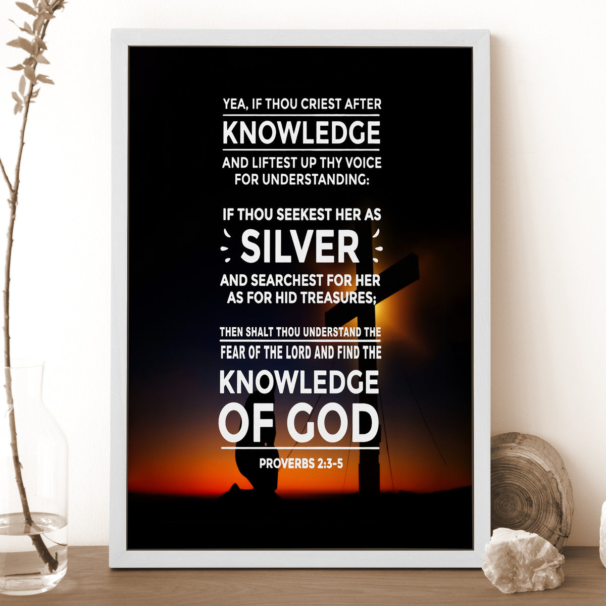 Scripture Canvas Knowledge of God Proverbs 2:3-5 Christian Wall Art Bible Verse Meaningful Home Decor Gifts Unique Housewarming Gift Ideas Framed Prints, Canvas