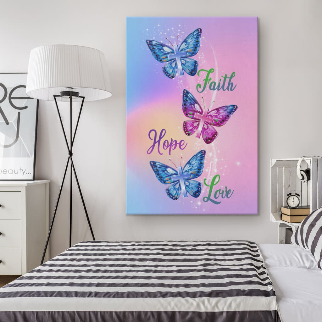 Christian Canvas Gallery Wrapped Canvas Faith Hope Love Butterfly Canvas Art