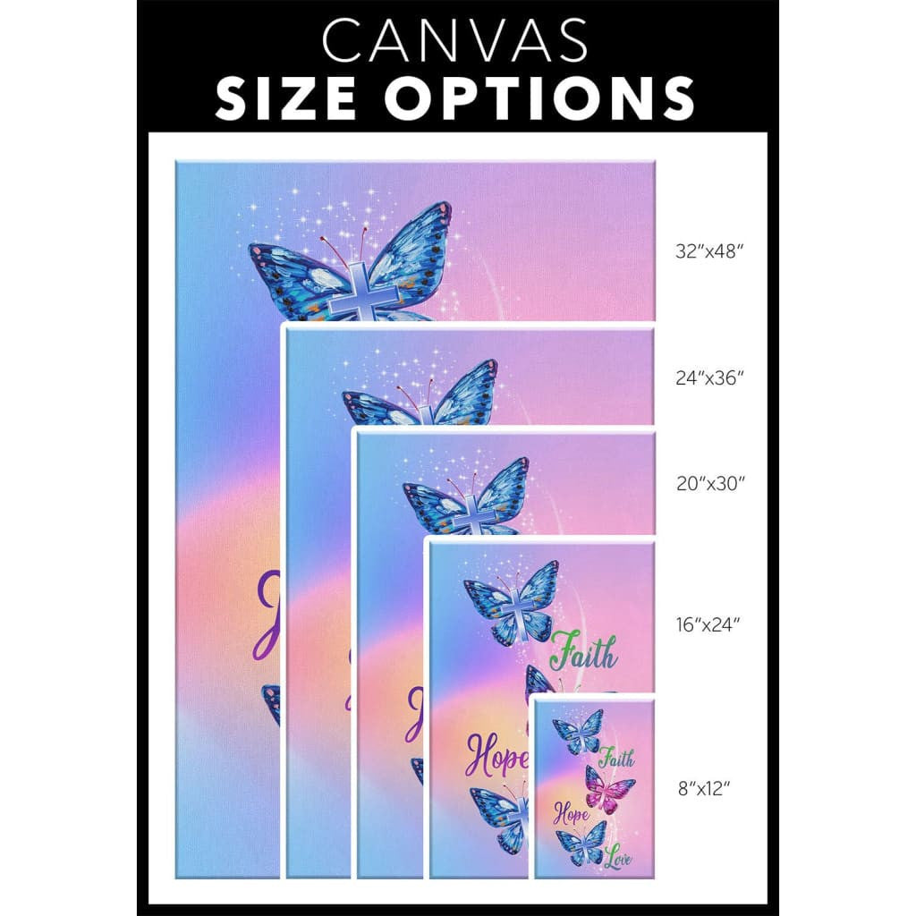 Christian Canvas Gallery Wrapped Canvas Faith Hope Love Butterfly Canvas Art