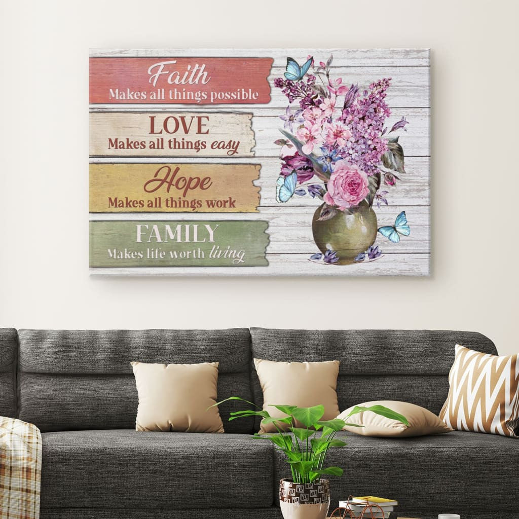 Christian Canvas Gallery Wrapped Canvas : Faith Love Hope Family Canvas Gallery Wrapped Canvas