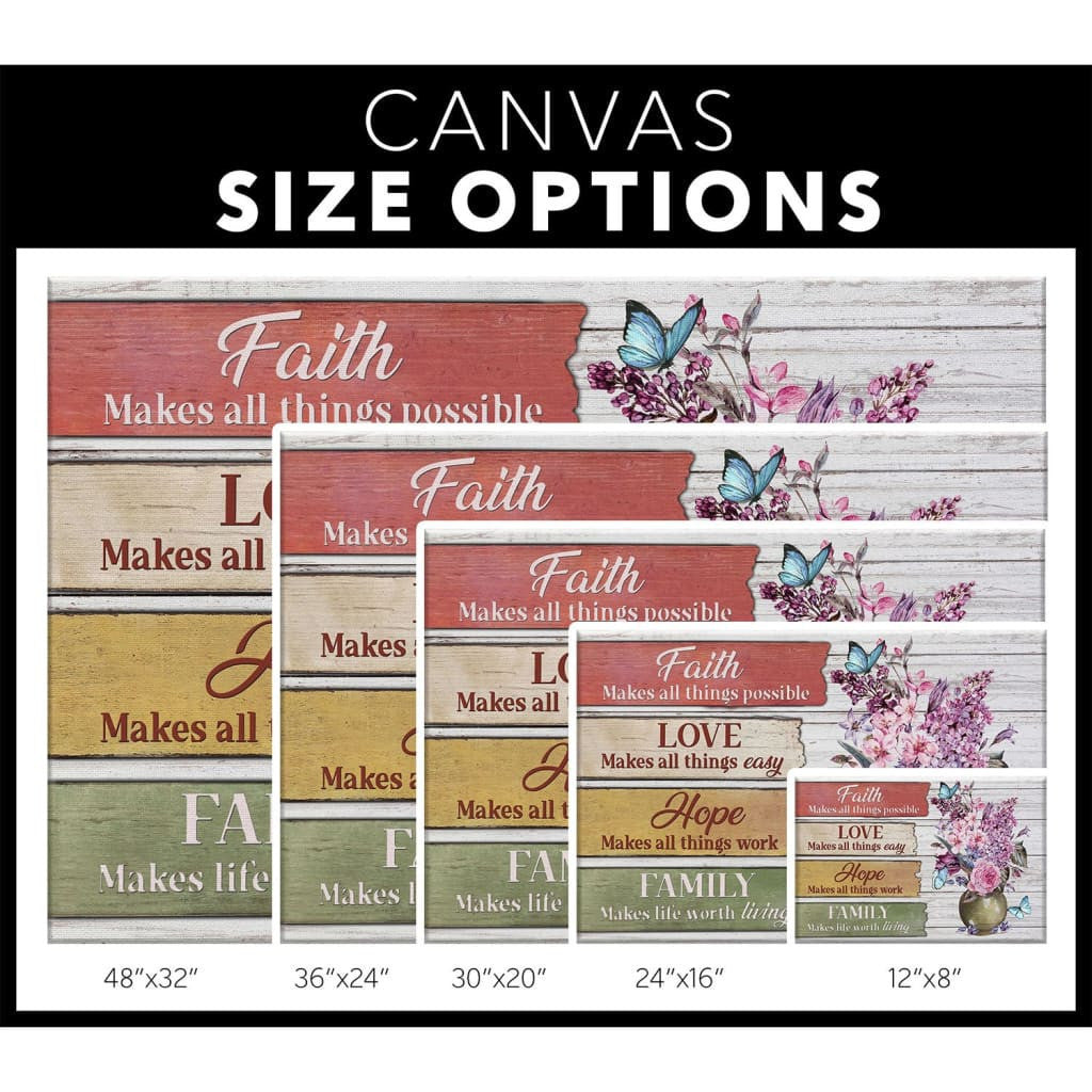 Christian Canvas Gallery Wrapped Canvas : Faith Love Hope Family Canvas Gallery Wrapped Canvas
