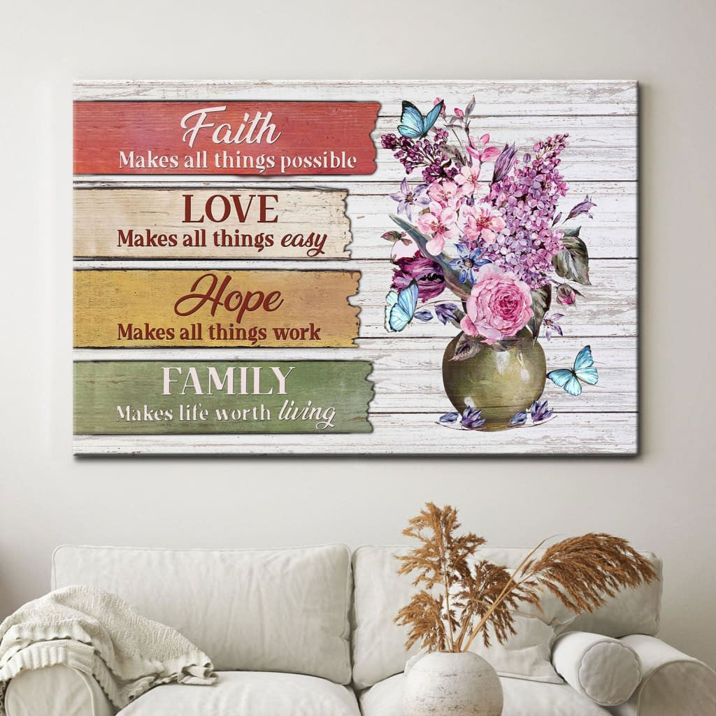 Christian Canvas Gallery Wrapped Canvas : Faith Love Hope Family Canvas Gallery Wrapped Canvas